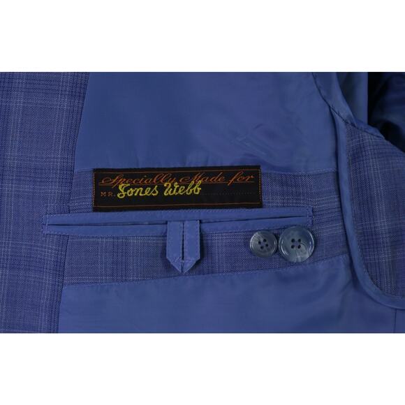 H. Sam Custom Tailor Light Blue Plaid Wool 2-Btn Wool Sportcoat Blazer Men's 46R - Picture 9 of 9